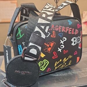 Karl Lagerfeld Black Belt Bag with Colorful Graphics